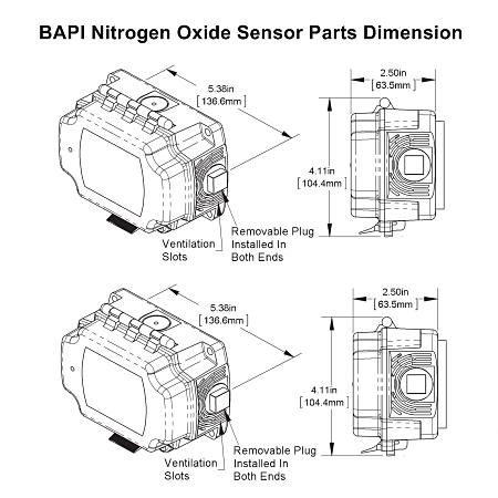 BAPI Rough Service or Duct Unit Nitrogen Oxide Sensor Parts Dimension