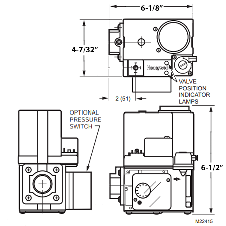 Honeywell V4730C1030 Gas Valve Straight Flange Dimensions