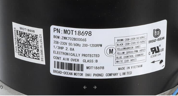 HVAC Variable Speed Totally Enclosed Air-Over Trane MOT18698 with Module