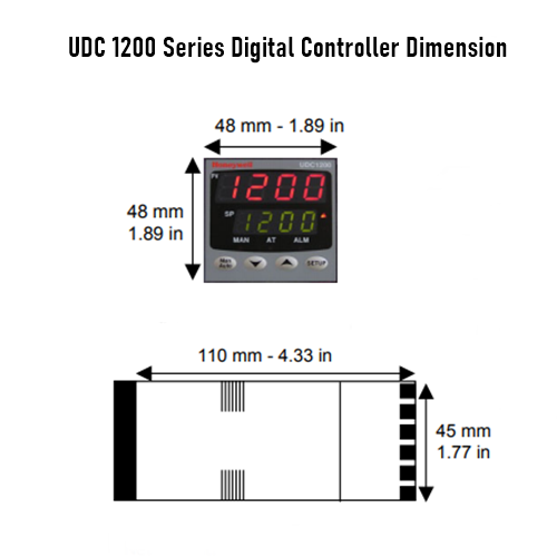 Honeywell DC120L11121000 LED Digital Controller Dimension