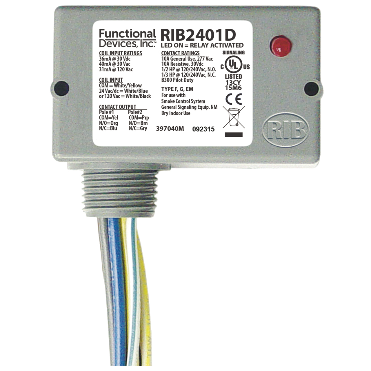 Functional Devices (RIB) RIB2401D Enclosed Pilot Relay