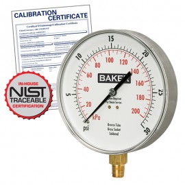 Baker 421AVND-300 Pressure Gauge 0-300 PSI with NIST Traceable Certificate