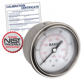 Baker AHNC-30HG Pressure Gauge 30"Hg-0" Vac with NIST Traceable Certificate
