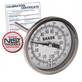 T3004-250-NIST-Baker T3004-250 Bimetal Thermometer 0 To 250F (-20 To 120C)  With NIST Traceable Certificate - Combustion Depot