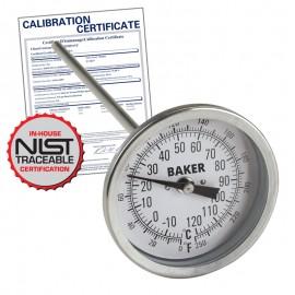 Baker T3009-250 Bimetal Thermometer 0 to 250F (-20 to 120C) with NIST Traceable Certificate