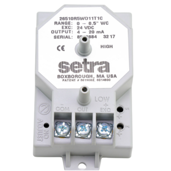 Setra 26510R5WD11T1C Pressure Transducer 0 to 0.5" W.C. 24VDC/4-20mA Terminal Strip